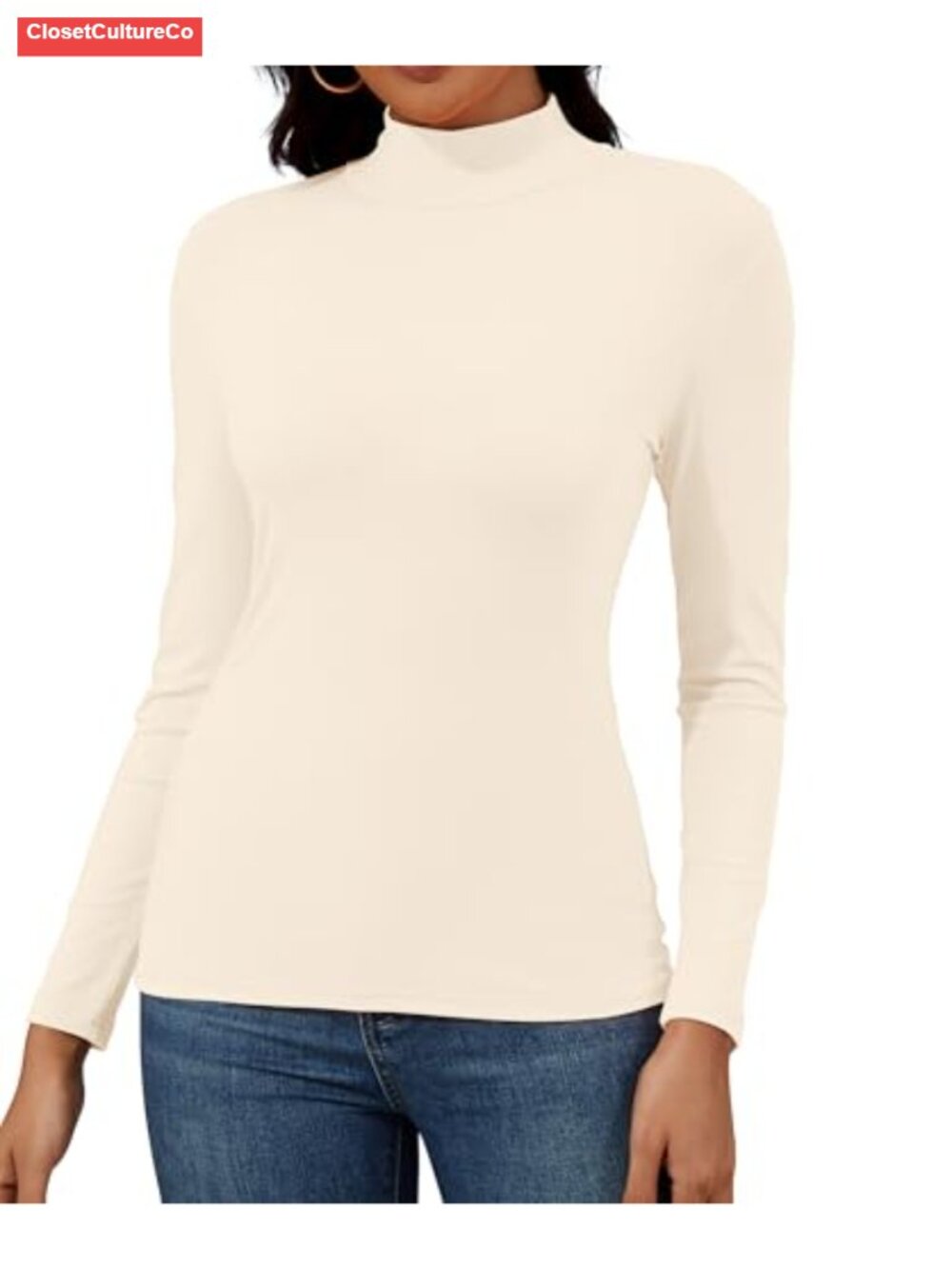 Women's Mock Neck Long Sleeve Slim Fit Thermal Layering Top Rayon Spandex Basic